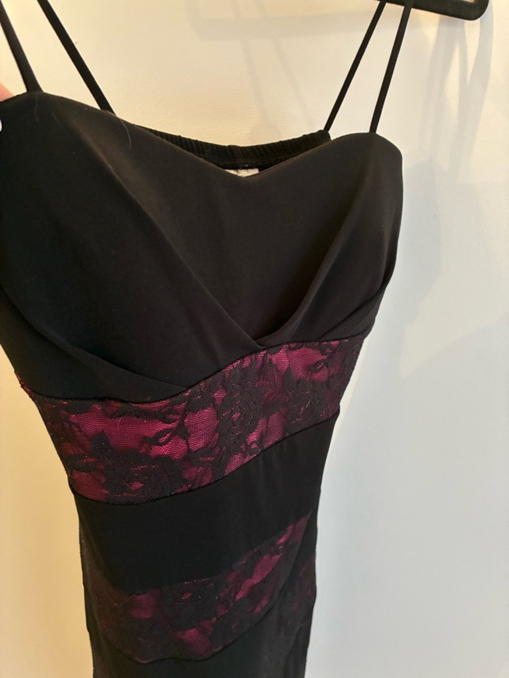 Sweet Storm Black Dress with Burgundy Lace Insets